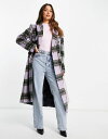 トップショップ 【送料無料】 トップショップ レディース コート アウター Topshop check double breasted long coat in lilac LILAC