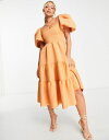 エイソス 【送料無料】 エイソス レディース ワンピース トップス ASOS DESIGN shirred puff sleeve tiered prom midi dress in apricot Apricot