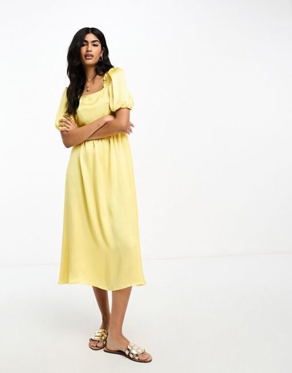 【送料無料】 ワイエーエス レディース ワンピース トップス Y.A.S puff sleeve maxi dress in yellow Yellow