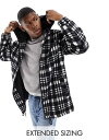 エイソス 【送料無料】 エイソス メンズ ジャケット・ブルゾン アウター ASOS DESIGN oversized shacket in black and white check with hood Black