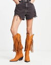 yz GC\X fB[X u[cECu[c V[Y ASOS DESIGN Comet fringe western knee boot in tan TAN