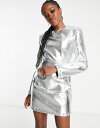  エイミー・リー レディース ワンピース トップス Amy Lynn long sleeve mini dress with open back in liquid silver SILVER