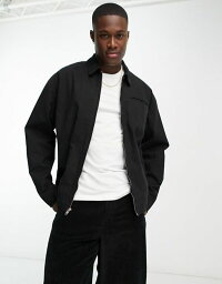 エイソス 【送料無料】 エイソス メンズ ジャケット・ブルゾン アウター ASOS DESIGN washed harrington jacket with cord collar in black Black