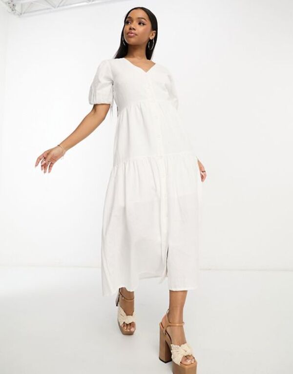 【送料無料】 インザスタイル レディース ワンピース トップス In The Style x Jac Jossa button up tiered midi dress in white WHITE