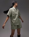 【送料無料】 トップショップ レディース ジャケット・ブルゾン アウター Topshop faux leather short sleeve shacket in sage - part ..