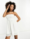 リバーアイランド 【送料無料】 リバーアイランド レディース ワンピース トップス River Island lace insert bandeau mini beach dress in white WHITE