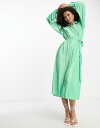 【送料無料】 ワイエーエス レディース ワンピース トップス Y.A.S plisse shirt midi dress in green GREEN