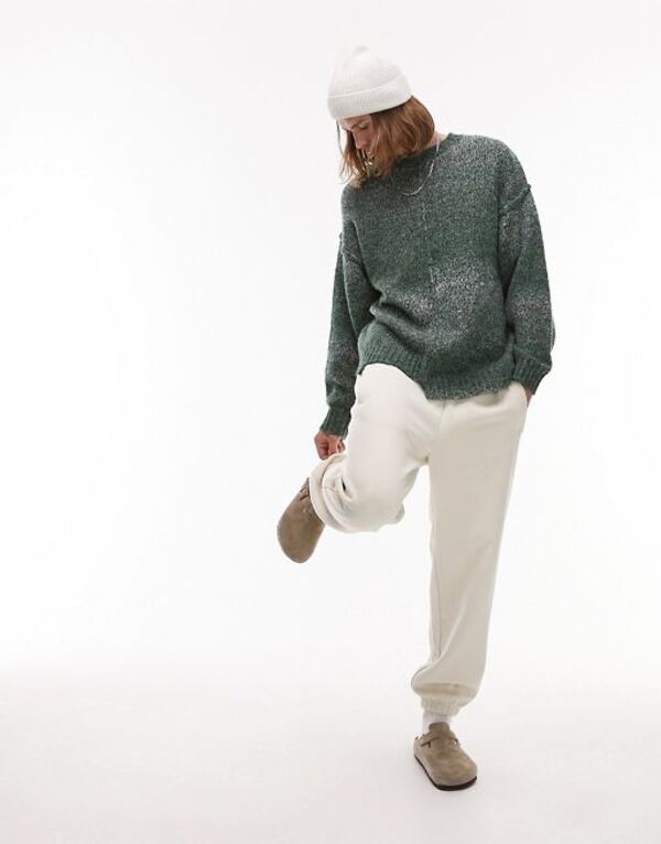 楽天ReVida 楽天市場店【送料無料】 トップマン メンズ ニット・セーター アウター Topman step hem ombre crew sweater in green Green