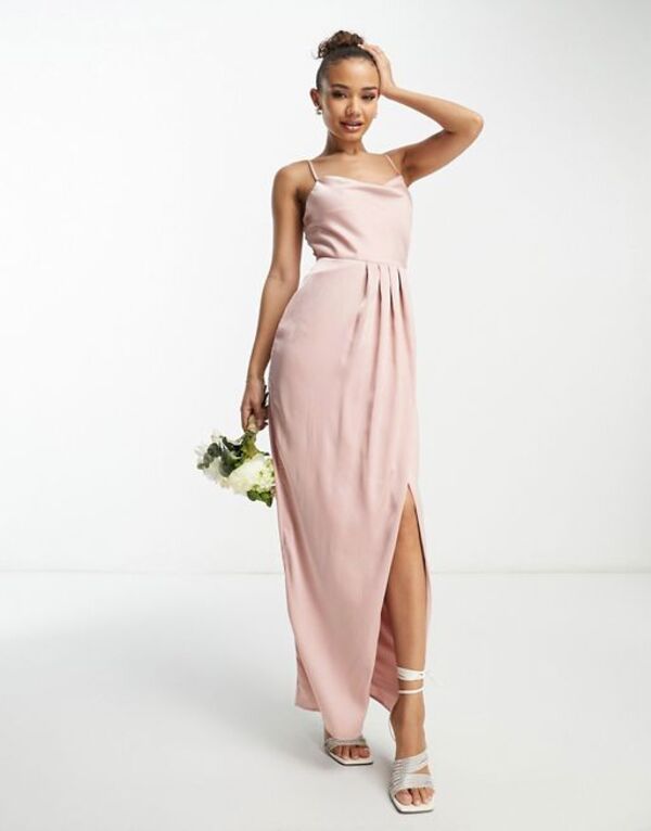 【送料無料】 ティエフエヌシー レディース ワンピース トップス TFNC Bridesmaid satin maxi dress in pink Dusty pink