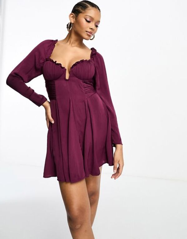 【送料無料】 エイソス レディース ワンピース トップス ASOS DESIGN satin cupped mini dress with godet and ruched waist in wine Wine