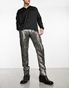 エイソス 【送料無料】 エイソス メンズ カジュアルパンツ ボトムス ASOS DESIGN smart slim leg pants in iridescent snakeskin jacquard Multi