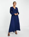 エイソス 【送料無料】 エイソス レディース ワンピース トップス ASOS DESIGN pleated bodice plunge neck midi dress in navy NAVY