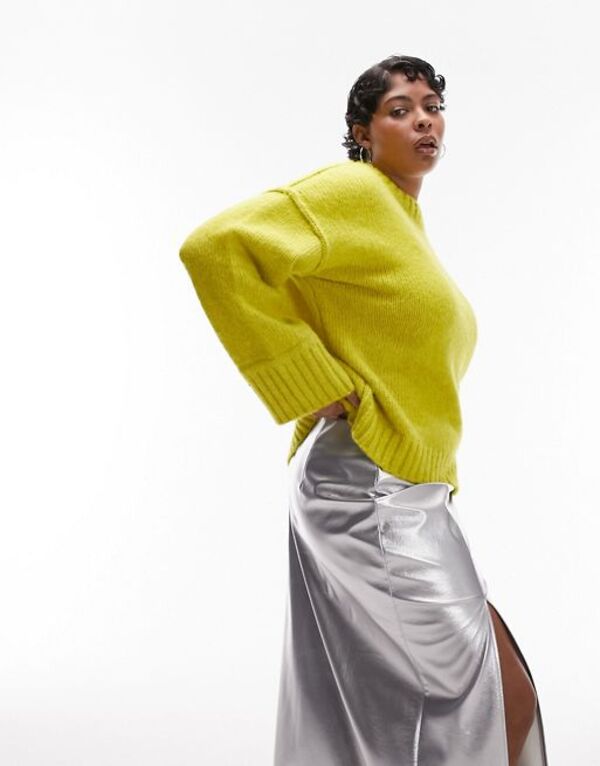 yz gbvVbv fB[X jbgEZ[^[ AE^[ Topshop Curve knitted crew neck exposed seam sweater in green green