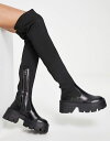 【送料無料】 エイソス レディース ブーツ・レインブーツ シューズ ASOS DESIGN Kellis chunky flat over the knee boots in black Black