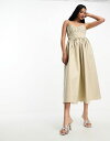 エイソス 【送料無料】 エイソス レディース ワンピース トップス ASOS DESIGN Cotton structured prom midi dress with corset detail in stone Stone