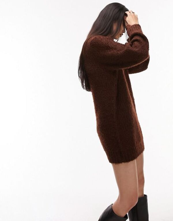  トップショップ レディース ワンピース トップス Topshop knitted boucle crew neck mini dress in brown brown