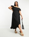 リバーアイランド 【送料無料】 リバーアイランド レディース ワンピース トップス River Island Plus textured bardot frill midi dress in black Black