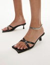 【送料無料】 トップショップ レディース サンダル シューズ Topshop Crystal premium leather kitten heel shoes with buckle in black Black