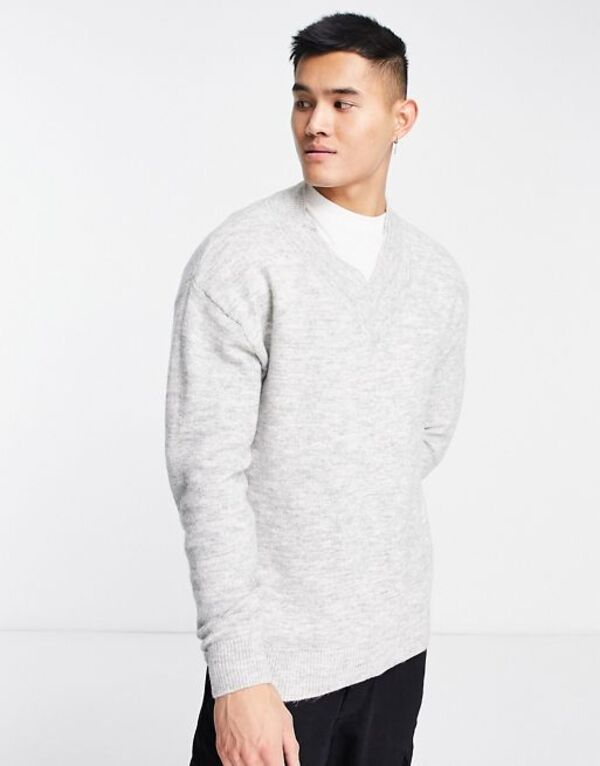【送料無料】 セレクテッドオム メンズ ニット・セーター アウター Selected Homme oversized V-neck wool mix sweater in gray Light gray heather (as