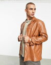 エイソス 【送料無料】 エイソス メンズ シャツ トップス ASOS DESIGN oversized leather look shirt in brown with vintage wash BROWN