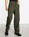 エイソス 【送料無料】 エイソス メンズ カジュアルパンツ ボトムス ASOS DESIGN high waist wide wool mix smart pants in forest green window check GREEN