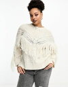 エイソス 【送料無料】 エイソス レディース ニット・セーター アウター ASOS DESIGN Curve sweater in cable with fringe detail in cream Cream