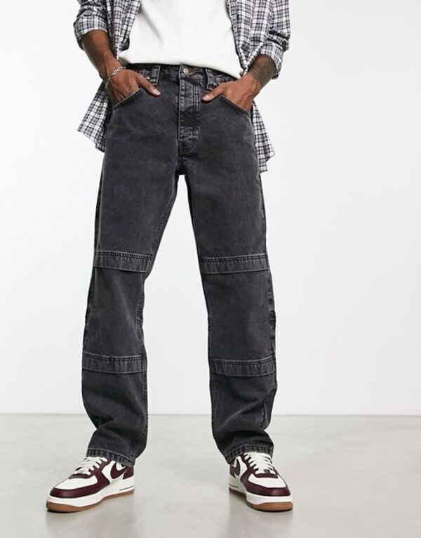 エイソス 【送料無料】 エイソス メンズ デニムパンツ ボトムス ASOS DESIGN straight leg jeans in y2k with panel details in washed black Y2K WASHED BLACK