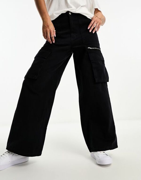 【送料無料】 ミスセルフフリッジ レディース カジュアルパンツ ボトムス Miss Selfridge baggy twill cargo pants in black Black