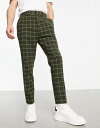 エイソス 【送料無料】 エイソス メンズ カジュアルパンツ ボトムス ASOS DESIGN tapered wool mix smart pants in dark green window plaid DARK GREEN