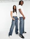 【送料無料】 コルージョン レディース デニムパンツ ジーンズ ボトムス COLLUSION x016 Unisex skater cargo jeans in blue LIGHT BLUE