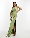 yz GC\X fB[X s[X gbvX ASOS DESIGN satin plunge slouchy maxi dress in olive green Olive Green