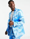 エイソス 【送料無料】 エイソス メンズ ジャケット・ブルゾン アウター ASOS DESIGN slim suit jacket in tonal blue print BLUE