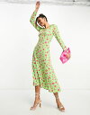  ヴィラ レディース ワンピース トップス Vila square neck midi dress with lace up back in green floral print Green floral