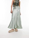 【送料無料】 トップショップ レディース スカート ボトムス Topshop asymmetric maxi skirt with ruched panel in light green Light green