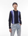 【送料無料】 トップマン メンズ ニット・セーター アウター Topman long sleeve rib stripe polo in navy Navy