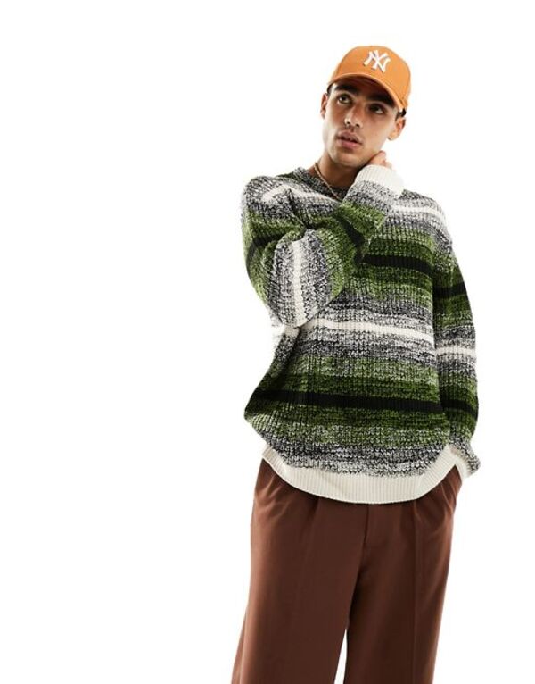 【送料無料】 エイソス メンズ ニット・セーター アウター ASOS DESIGN knit oversized sweater in green ombre stripe GREEN