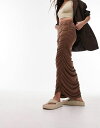トップショップ 【送料無料】 トップショップ レディース スカート ボトムス Topshop cupro ruched maxi skirt in brown BROWN