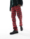 エイソス 【送料無料】 エイソス メンズ カジュアルパンツ ボトムス ASOS DESIGN straight tartan plaid cargo pants in red with leather look details Red