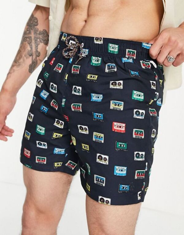 【送料無料】 オリジナルペンギン メンズ ハーフパンツ・ショーツ 水着 Original Penguin reversible cassette print swim shorts Navy