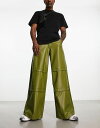 エイソス 【送料無料】 エイソス メンズ デニムパンツ ボトムス ASOS DESIGN extreme wide leg leather look jeans in khaki green Khaki