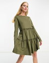 リバーアイランド 【送料無料】 リバーアイランド レディース ワンピース トップス River Island long sleeved tiered smock mini dress in khaki Khaki