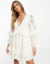 エイソス 【送料無料】 エイソス レディース ワンピース トップス ASOS DESIGN embroidered textured mini smock dress with frill details in cream CREAM