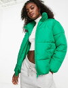     j[bN fB[X WPbgEu] AE^[ New Look boxy padded zip up coat in bright green Green