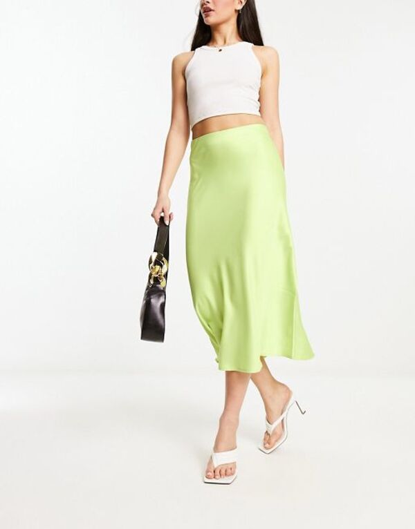 【送料無料】 ワイエーエス レディース スカート ボトムス Y.A.S satin midi skirt in lime green GREEN