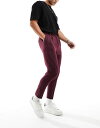 エイソス 【送料無料】 エイソス メンズ カジュアルパンツ ボトムス ASOS DESIGN tapered smart pants in burgundy pin stripe Burgundy