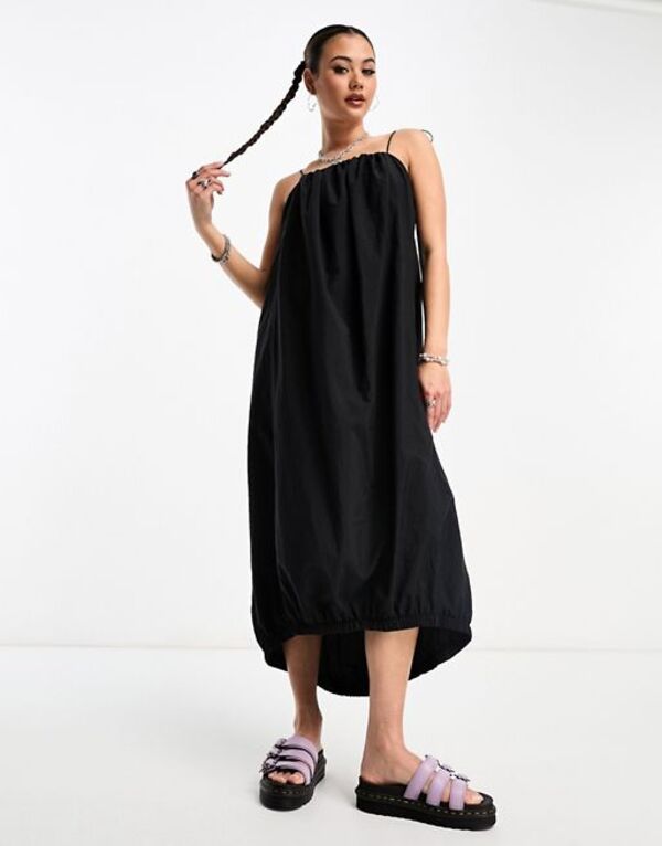  コルージョン レディース ワンピース トップス COLLUSION puffball drawstring strap maxi summer dress in black Black