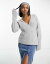 ̵  ǥ ˥åȡ  ASOS DESIGN wrap sweater with cable stitch in gray Gray