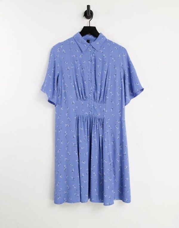 【送料無料】 ワイエーエス レディース ワンピース トップス Y.A.S kimono sleeve mini shirt dress in blue floral print Blue Floral