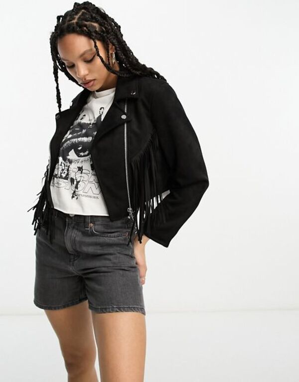 ReVida ŷԾŹ㤨̵֡ ٥륷奫 ǥ 㥱åȡ֥륾  Bershka faux suede fringe detail biker jacket in black BlackפβǤʤ12,980ߤˤʤޤ