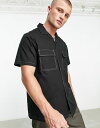 【送料無料】 エイソス メンズ シャツ トップス ASOS DESIGN relaxed revere collar viscose shirt with contrast topstitching in black Black